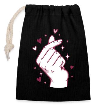 Kpop Musique coréenne Doigts mignons Cœur Amour Corée - Sac cadeau en coton avec cordon (14 x 20 cm) - noir - Devant