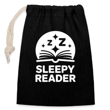 Sleepy Reader Lesen - Verschließbarer Geschenkbeutel aus Baumwolle (14x20cm) - Schwarz - Vorne