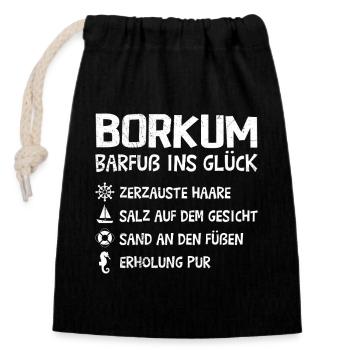 North Sea Holiday BORKUM BAREFOOT INTO HAPPINESS Fun - Closable cotton gift bag (14x20cm) - black - Front