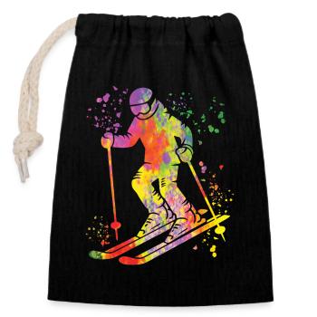 Alpin Ski Wintersport Nordischer Skilauf - Verschließbarer Geschenkbeutel aus Baumwolle (14x20cm) - Schwarz - Vorne