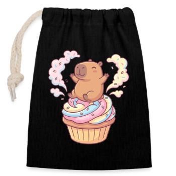 Capybara Cupcake Party with Rainbow Frosting - Closable cotton gift bag (14x20cm) - black - Front
