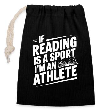Wenn Lesen ein Sport ist, bin ich ein Sportler - Verschließbarer Geschenkbeutel aus Baumwolle (14x20cm) - Schwarz - Vorne