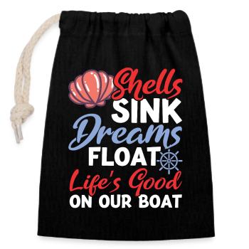 Shells Sink Dreams Float on Our Boat - Verschließbarer Geschenkbeutel aus Baumwolle (14x20cm) - Schwarz - Vorne