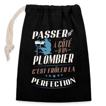 Humour Plombier Frôler la Perfection - Sac cadeau en coton avec cordon (14 x 20 cm) - noir - Devant