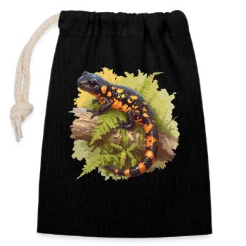 Feuersalamander Salamander - Verschließbarer Geschenkbeutel aus Baumwolle (14x20cm) - Schwarz - Vorne