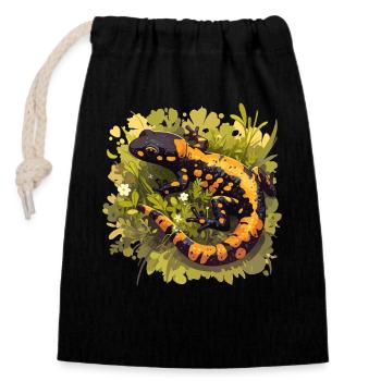 Feuersalamander Salamander - Verschließbarer Geschenkbeutel aus Baumwolle (14x20cm) - Schwarz - Vorne