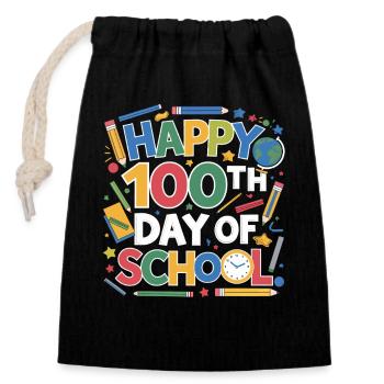 100th Day School Celebration - Verschließbarer Geschenkbeutel aus Baumwolle (14x20cm) - Schwarz - Vorne