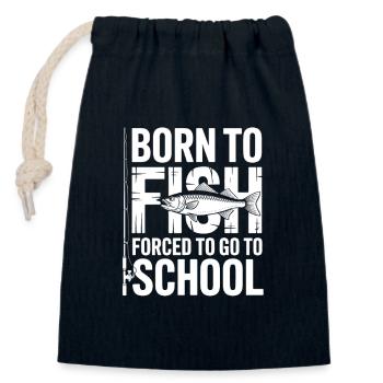 Geboren zum Fischen, gezwungen, zur Schule zu gehen - Verschließbarer Geschenkbeutel aus Baumwolle (14x20cm) - Navy - Vorne