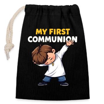 Mon dessin animé de la Première Communion - Sac cadeau en coton avec cordon (14 x 20 cm) - noir - Devant