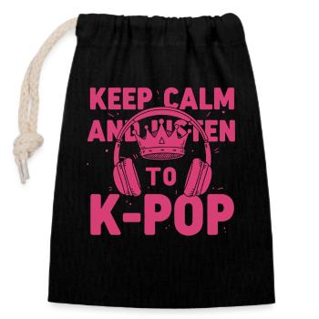 Restez calme et écoutez la musique coréenne K-Pop - Sac cadeau en coton avec cordon (14 x 20 cm) - noir - Devant