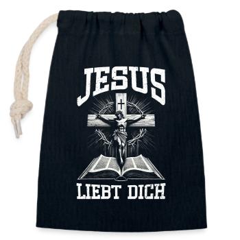 Jesus Liebt Dich Christlich Katholiken Gläubiger - Verschließbarer Geschenkbeutel aus Baumwolle (14x20cm) - Navy - Vorne