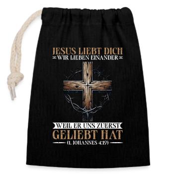 Jesus Loves You Christian Quote Bible Study - Closable cotton gift bag (14x20cm) - black - Front