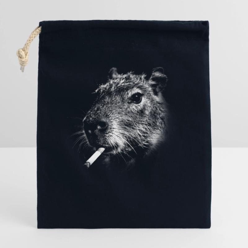 Rauchen, Zigarette, Capybara raucht eine Zigarette Verschließbarer Geschenkbeutel aus Baumwolle (14x20cm)