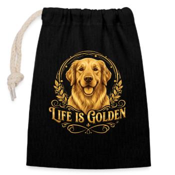 La vie est dorée : Golden Retriever - Sac cadeau en coton avec cordon (14 x 20 cm) - noir - Devant