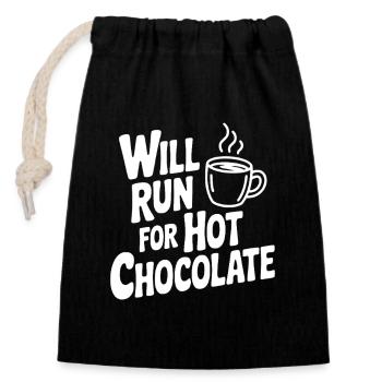 Will Run for Hot Chocolate - Closable cotton gift bag (14x20cm) - black - Front