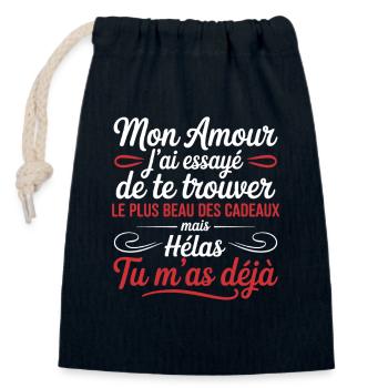 Mon amour tu es déjà le plus beau des cadeaux  - Sac cadeau en coton avec cordon (14 x 20 cm) - bleu marine - Devant