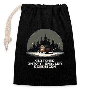 Smaller dimension glitched | Micro house - Closable cotton gift bag (14x20cm) - black - Front