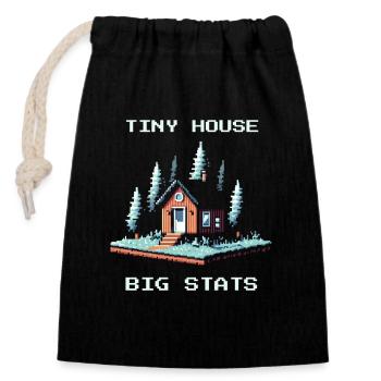 Tiny House, Grandes Valeurs | Minimalisme - Sac cadeau en coton avec cordon (14 x 20 cm) - noir - Devant