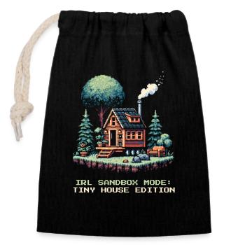Mode bac à sable IRL | Mode de vie dans les maisons miniatures - Sac cadeau en coton avec cordon (14 x 20 cm) - noir - Devant