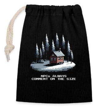 Tous commentent la taille | Humour de Tiny House - Sac cadeau en coton avec cordon (14 x 20 cm) - noir - Devant
