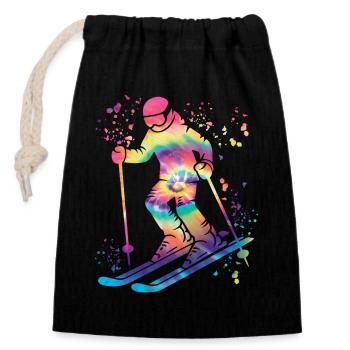 Alpin Ski Wintersport Nordischer Skilauf - Verschließbarer Geschenkbeutel aus Baumwolle (14x20cm) - Schwarz - Vorne