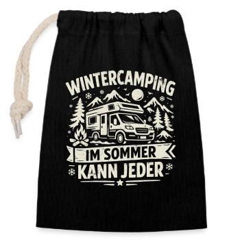 Wintercamping | Im Sommer kann jeder - Verschließbarer Geschenkbeutel aus Baumwolle (14x20cm) - Schwarz - Vorne