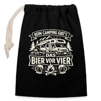 Camping | Bier vor Vier - Verschließbarer Geschenkbeutel aus Baumwolle (14x20cm) - Schwarz - Vorne