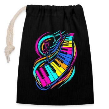 Clavier de piano - Sac cadeau en coton avec cordon (14 x 20 cm) - noir - Devant