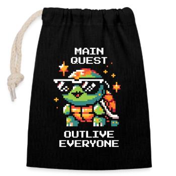 Quête principale : Vivre plus longtemps | Tortue - Sac cadeau en coton avec cordon (14 x 20 cm) - noir - Devant
