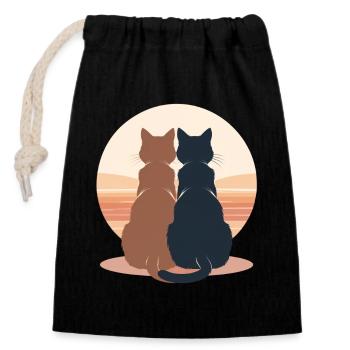Zwei Katzen am Sonnenuntergang - Verschließbarer Geschenkbeutel aus Baumwolle (14x20cm) - Schwarz - Vorne