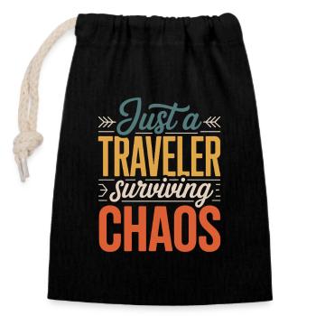 Travel Outfit Flughafen Buddy Reisender Abenteuer - Verschließbarer Geschenkbeutel aus Baumwolle (14x20cm) - Schwarz - Vorne