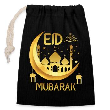 Eid Mubarak Happy Ramadan Allah Islamic Holiday - Closable cotton gift bag (14x20cm) - black - Front