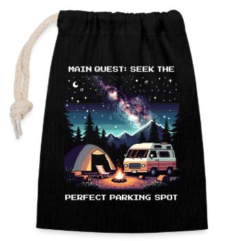 À la recherche du ton parfait | Van Life Quest - Sac cadeau en coton avec cordon (14 x 20 cm) - noir - Devant