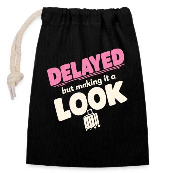 Travel anxiety humor, airport chaos, flying is - Closable cotton gift bag (14x20cm) - black - Front