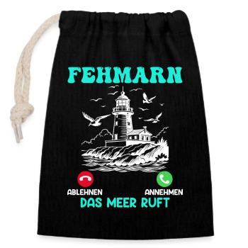FEHMARN THE SEA IS CALLING Baltic Sea Holidays Funny - Closable cotton gift bag (14x20cm) - black - Front