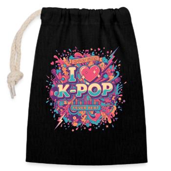 J’adore la musique coréenne K-Pop Fever Beat - Sac cadeau en coton avec cordon (14 x 20 cm) - noir - Devant