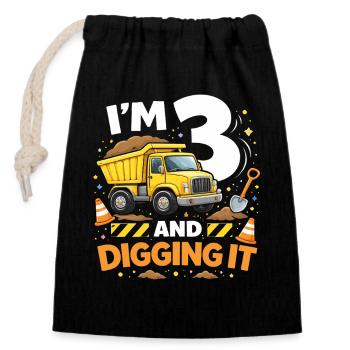 I'm 3 and I'm digging it - Closable cotton gift bag (14x20cm) - black - Front