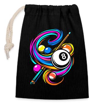 Boules de billard et queue - Sac cadeau en coton avec cordon (14 x 20 cm) - noir - Devant