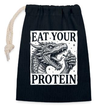 Mangez votre humour de Dragon Knight Protein - Sac cadeau en coton avec cordon (14 x 20 cm) - bleu marine - Devant