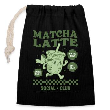 Matcha Latte Social Club Lustiger Grüner Matcha-Tee - Verschließbarer Geschenkbeutel aus Baumwolle (14x20cm) - Schwarz - Vorne