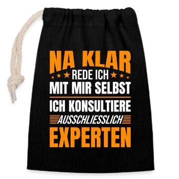 Selbstbespräche Spruch Experten Meinung - Verschließbarer Geschenkbeutel aus Baumwolle (14x20cm) - Schwarz - Vorne