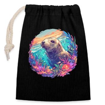 Sea Lions Sea Lion - Closable cotton gift bag (14x20cm) - black - Front