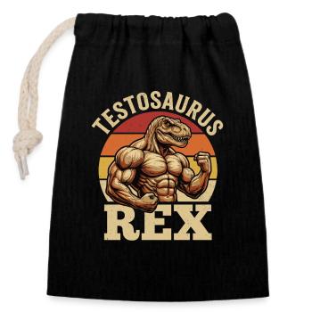 Testosaurus Rex Bodybuilding Dino Gym - Verschließbarer Geschenkbeutel aus Baumwolle (14x20cm) - Schwarz - Vorne