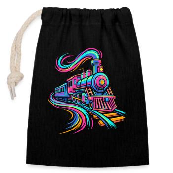 Steam locomotive - Closable cotton gift bag (14x20cm) - black - Front