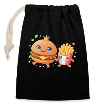 Burgers et frites - Sac cadeau en coton avec cordon (14 x 20 cm) - noir - Devant