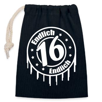 Finally 16 Birthday - Closable cotton gift bag (14x20cm) - navy - Front
