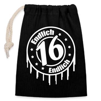 Finally 16 Birthday - Closable cotton gift bag (14x20cm) - black - Front