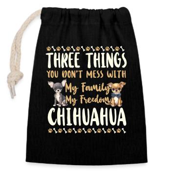 Chihuahua Chihuahueño Three Things - Verschließbarer Geschenkbeutel aus Baumwolle (14x20cm) - Schwarz - Vorne