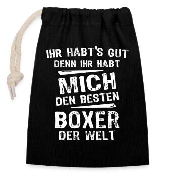 Boxer - Verschließbarer Geschenkbeutel aus Baumwolle (14x20cm) - Schwarz - Vorne
