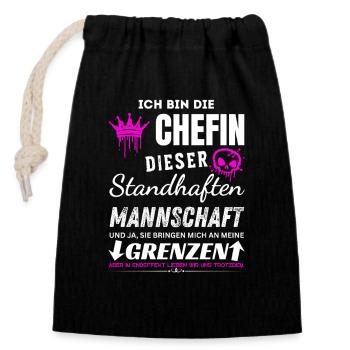 Chefin der Standhaften Mannschaft Chefin Geschenke - Verschließbarer Geschenkbeutel aus Baumwolle (14x20cm) - Schwarz - Vorne